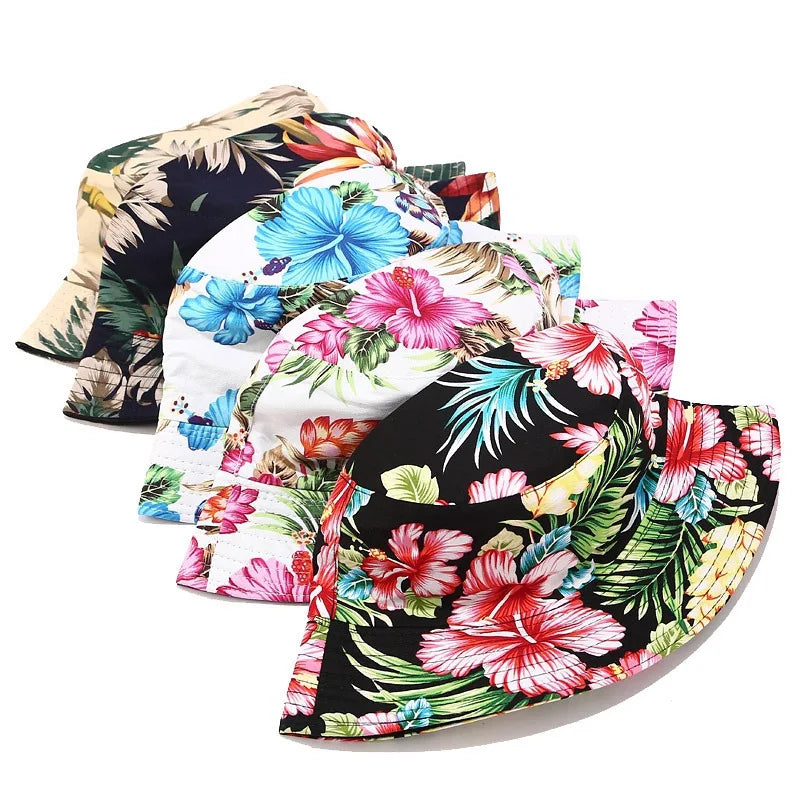 Flower Print Bucket Hat Reversible Fisherman Hat Women Men Outdoor Travel Sun Hat Panama Bucket Cap Hats for Girl