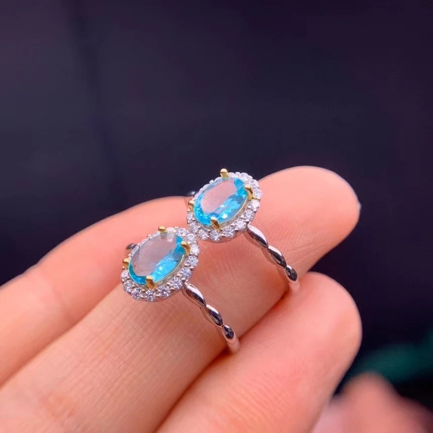 2020 New Fashion Clear Sky Blue Topaz Ring for Women Real 925 Silver Natural Gem New Style Birthstone Blue Color Girl Gift