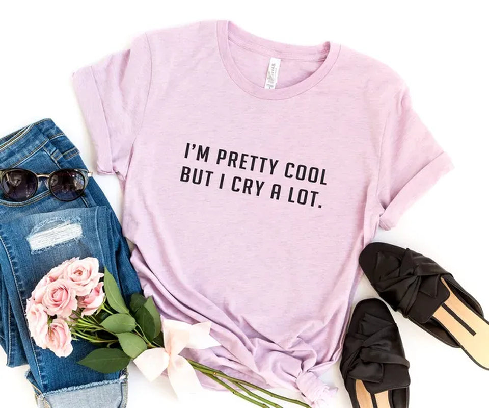 New Arrival I'M Pretty Cool but I Cry Alot T-Shirt Grunge Shirt Pastel Goth K Pop Tumblr T Shirts Drop Shipping