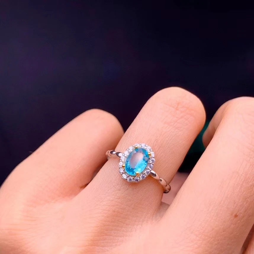 2020 New Fashion Clear Sky Blue Topaz Ring for Women Real 925 Silver Natural Gem New Style Birthstone Blue Color Girl Gift