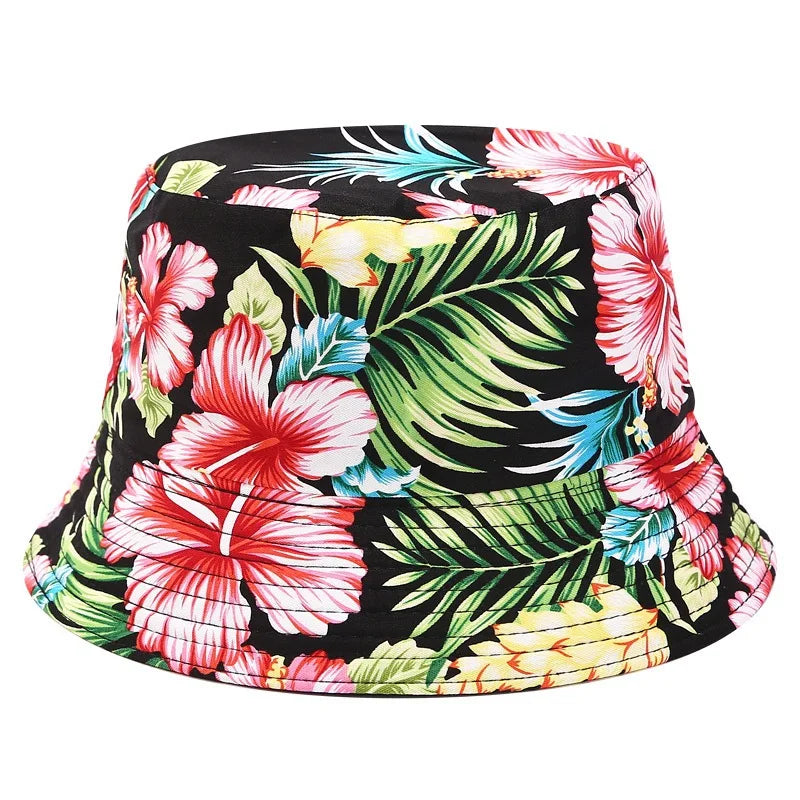 Flower Print Bucket Hat Reversible Fisherman Hat Women Men Outdoor Travel Sun Hat Panama Bucket Cap Hats for Girl