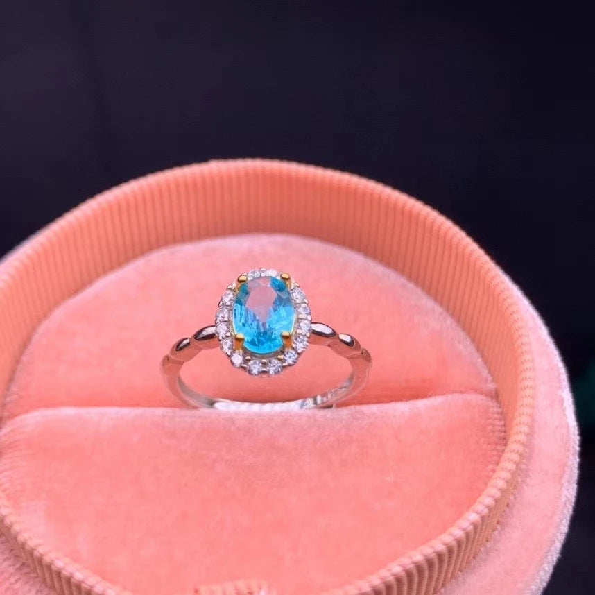 2020 New Fashion Clear Sky Blue Topaz Ring for Women Real 925 Silver Natural Gem New Style Birthstone Blue Color Girl Gift