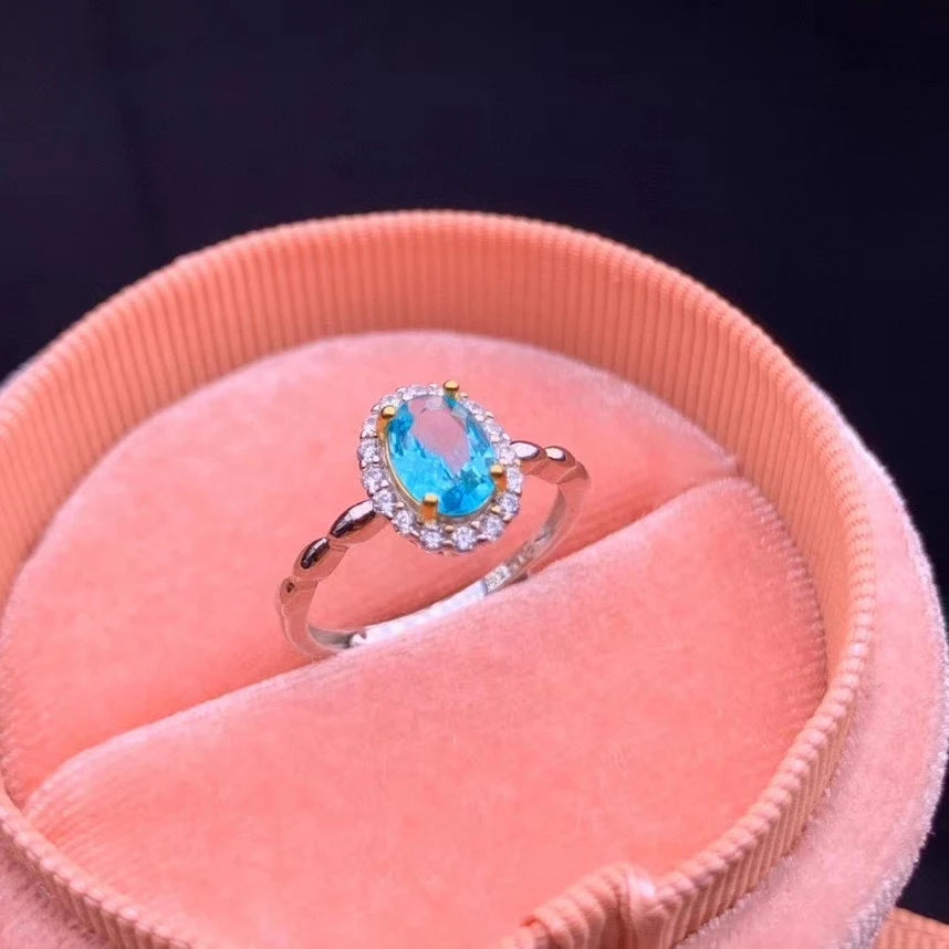 2020 New Fashion Clear Sky Blue Topaz Ring for Women Real 925 Silver Natural Gem New Style Birthstone Blue Color Girl Gift