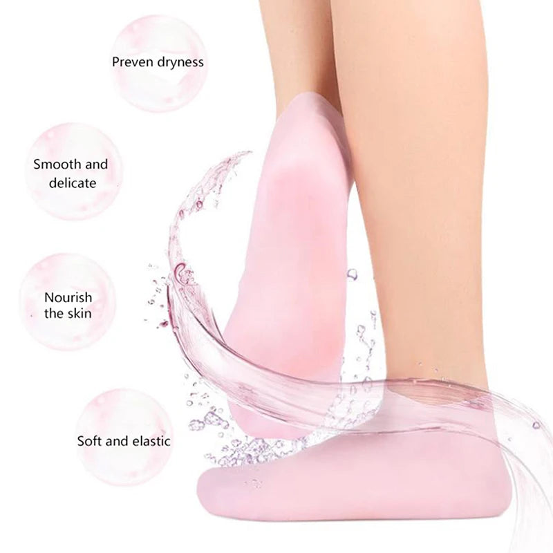 "Revitalize and Pamper Your Feet with Our Silicone Moisturizing Gel Heel Socks - Say Goodbye to Cracked Foot Skin and Cracking with This Spa-Like Feet Care Solution!"