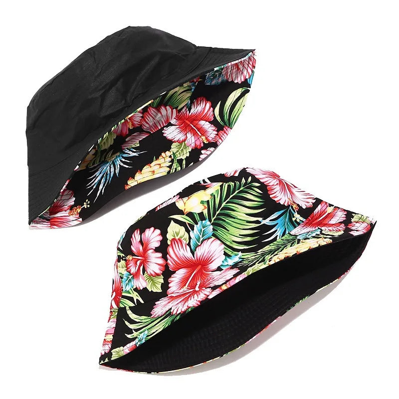 Flower Print Bucket Hat Reversible Fisherman Hat Women Men Outdoor Travel Sun Hat Panama Bucket Cap Hats for Girl