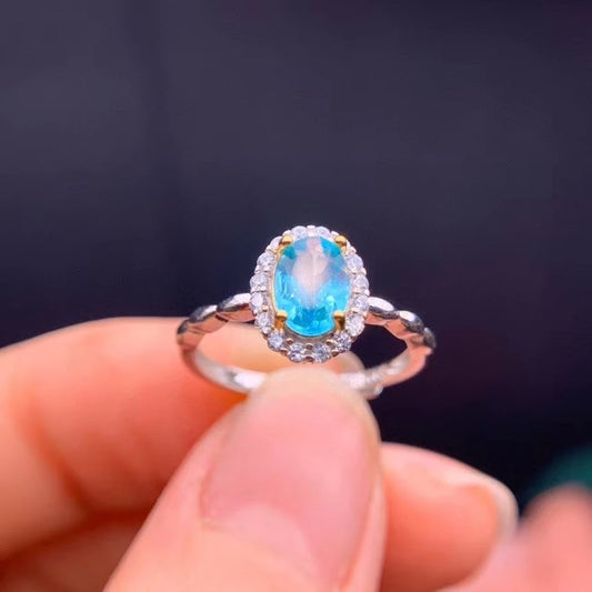 2020 New Fashion Clear Sky Blue Topaz Ring for Women Real 925 Silver Natural Gem New Style Birthstone Blue Color Girl Gift