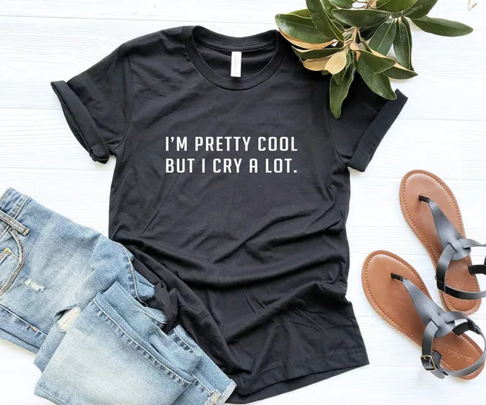 New Arrival I'M Pretty Cool but I Cry Alot T-Shirt Grunge Shirt Pastel Goth K Pop Tumblr T Shirts Drop Shipping