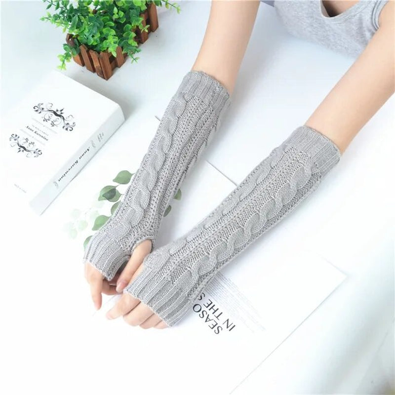 Women'S Long Fingerless Gloves Winter Punk Warm Oversleeves Knitted Half Finger Twist Arm Sleeve Mitten Keep Warm Arm Warmer