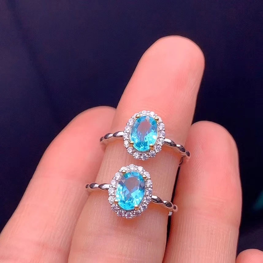 2020 New Fashion Clear Sky Blue Topaz Ring for Women Real 925 Silver Natural Gem New Style Birthstone Blue Color Girl Gift