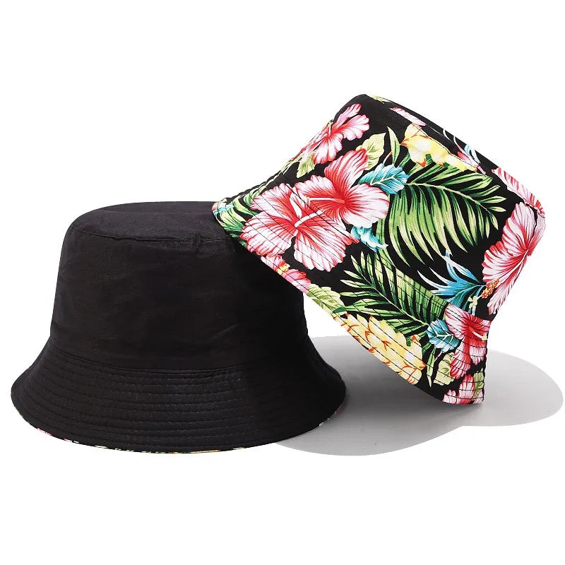 Flower Print Bucket Hat Reversible Fisherman Hat Women Men Outdoor Travel Sun Hat Panama Bucket Cap Hats for Girl