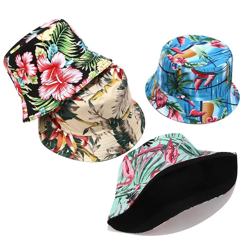 Flower Print Bucket Hat Reversible Fisherman Hat Women Men Outdoor Travel Sun Hat Panama Bucket Cap Hats for Girl